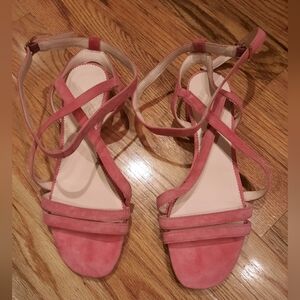J. Crew Strappy suede Low-Heel Sandals - Size 8.5 -‎ Pink